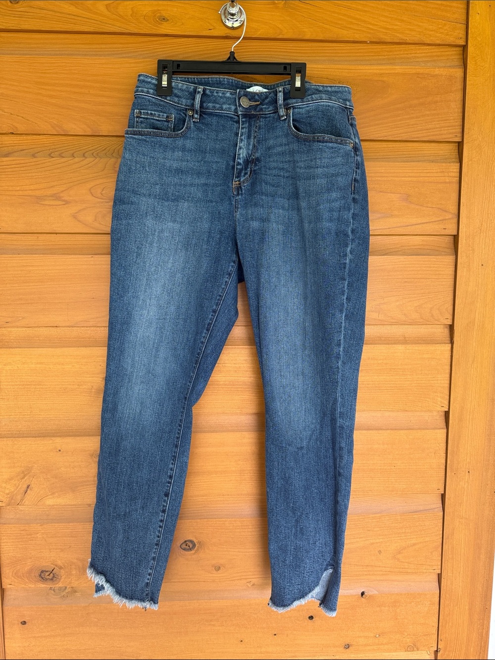 LOFT Dark Blue High-Rise Cropped Jeans with Raw Hem